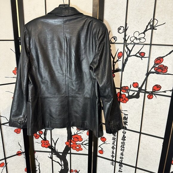 Lauren Ralph Lauren Blazer Jacket Women's S Black Snake Embossed Leather - Picture 2 of 8